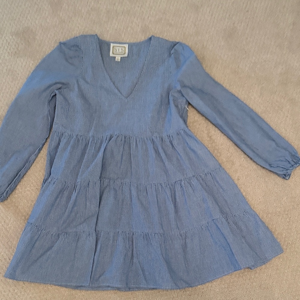 Sail to Sable Blue White Tiered Dress
